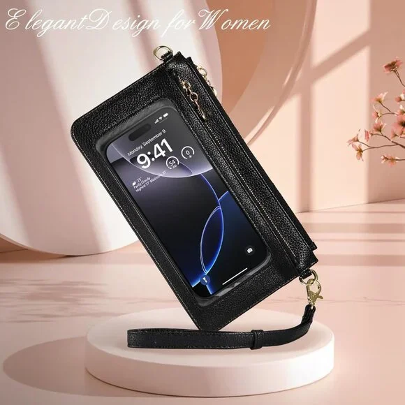 Chic Vegan Leather Mini Wallet Purse with Adjustable Strap & Touch Screen Access